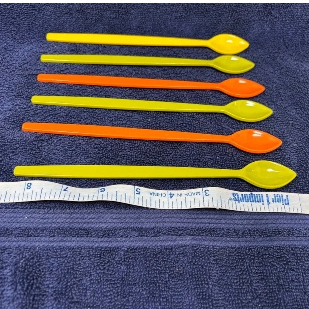 Vintage Neon Plastic Long Handle Spoons‎ Set of 6 Iced Tea Parfait MCM Retro 8